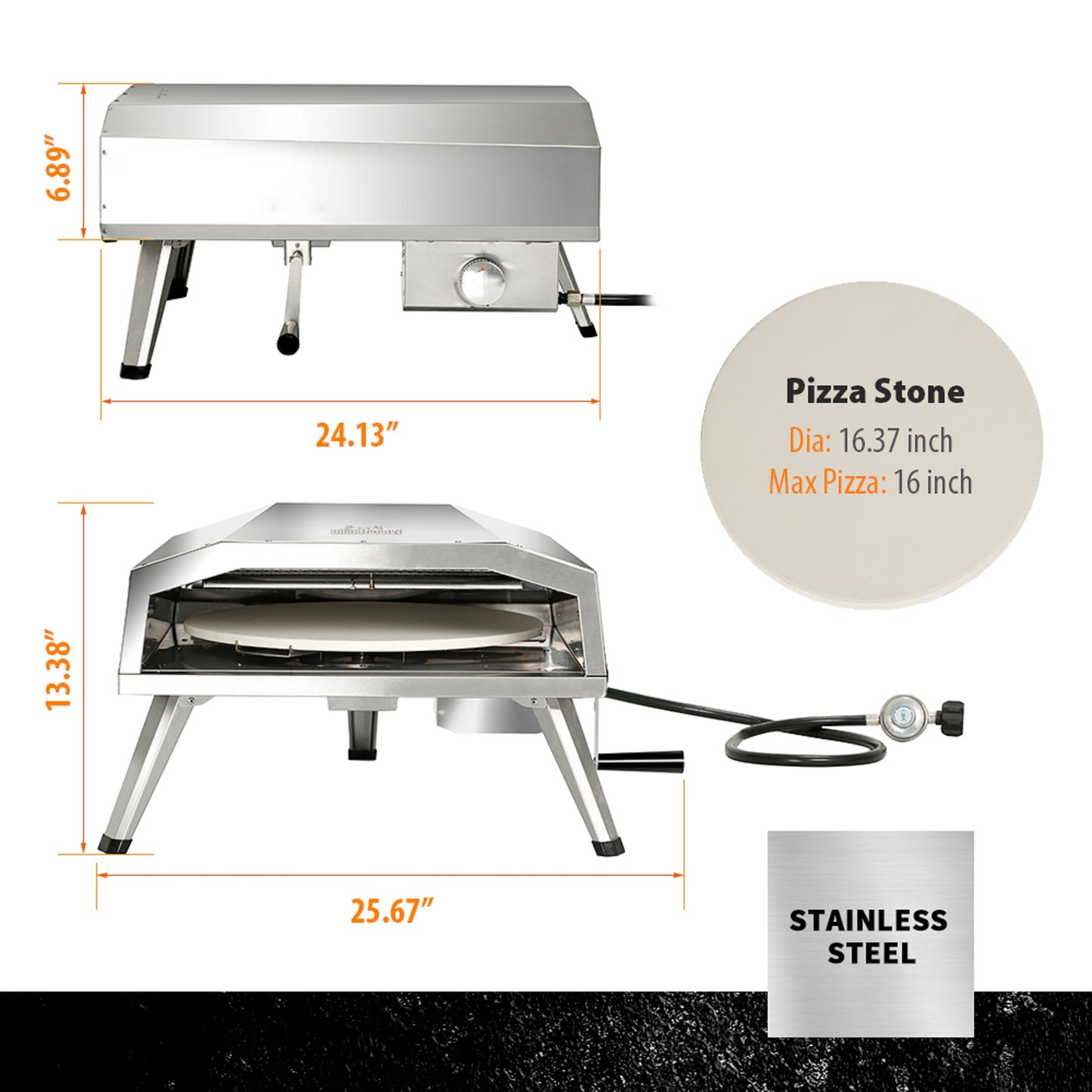 16 in. Propane Pizza Oven, w/Rotating Pizza Stone