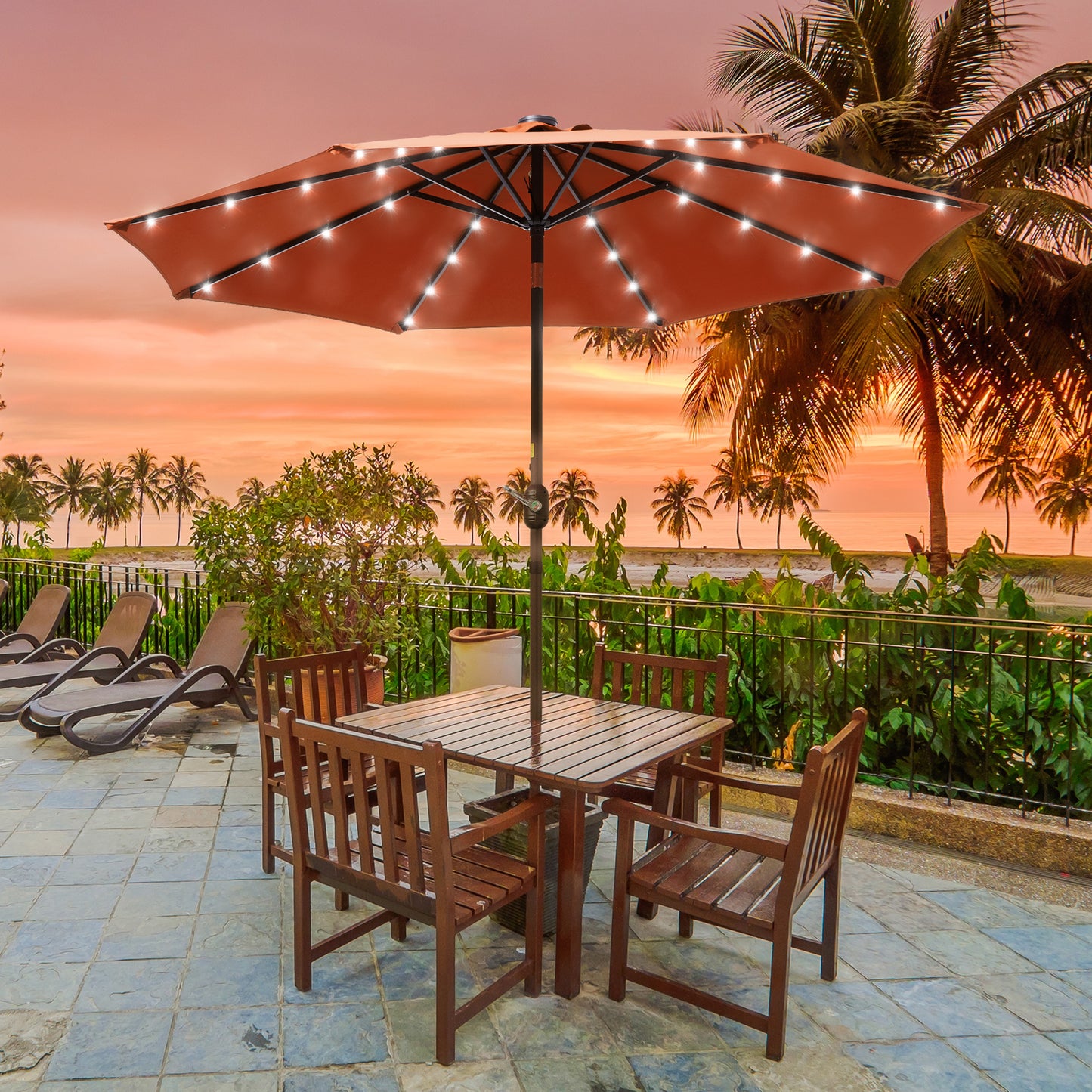 9 ft Solar-Powerd LED Lights Patio Umbrella