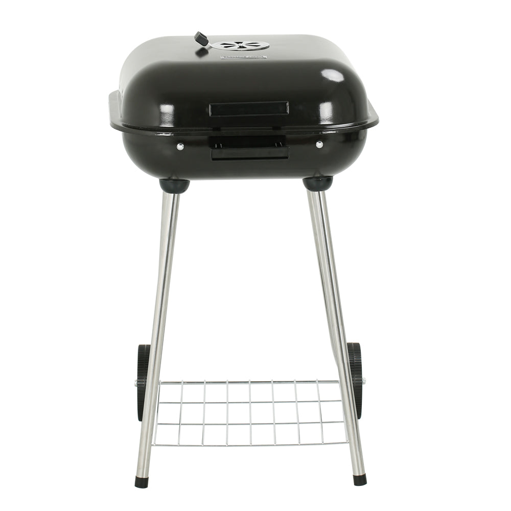 18 in. Portable Square Charcoal Grill With 2 Wheels in Black - Outdoor Barbecue Grill For Camping Tailgating and Patio