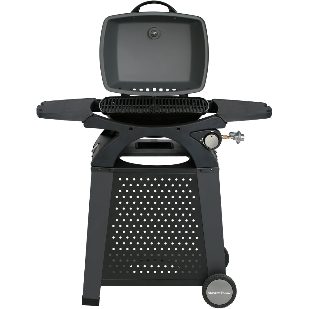 Liquid Propane Grill Portable Cart Table Gas Grill Table Top 2 in 1 BBQ Grill Outdoor Cooking Tailgating Camping RV Propane Barbecue Grill with Side Table Wheel Grill Cart
