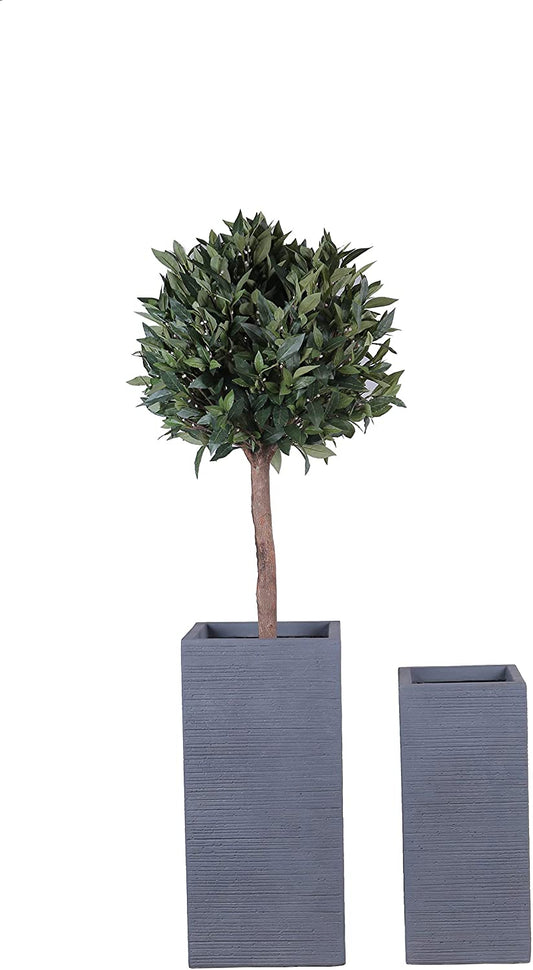 Grey Skyline Lightweight Tall Square Concrete Planter Pots | Unique Design | Handicraft | UV-Resistant and Eco-Friendly | Drainage Hole with Plug