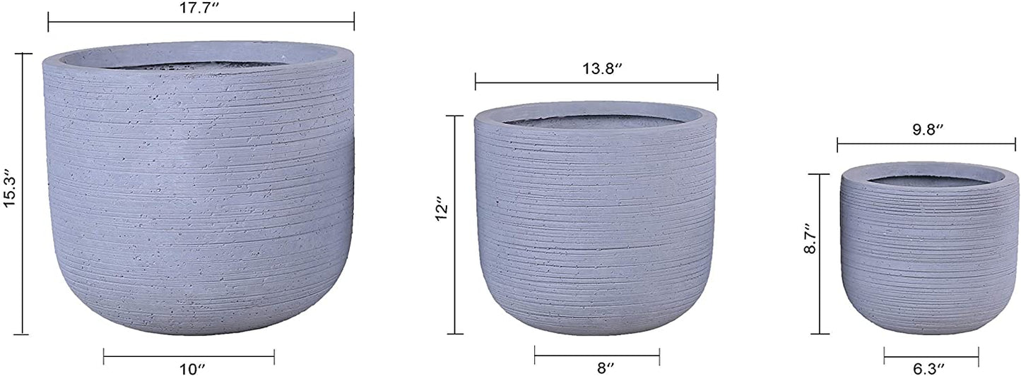 Grey Skyline Round Concrete Planter Pots | Unique Design | Handicraft | UV-Resistant and Eco-Friendly | Drainage Hole with Plug