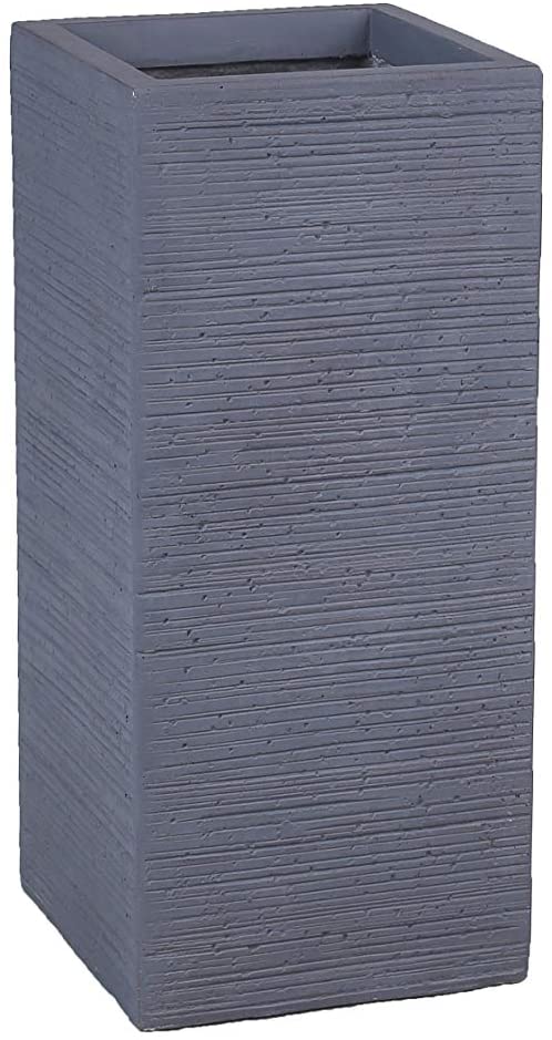 Grey Skyline Lightweight Tall Square Concrete Planter Pots | Unique Design | Handicraft | UV-Resistant and Eco-Friendly | Drainage Hole with Plug