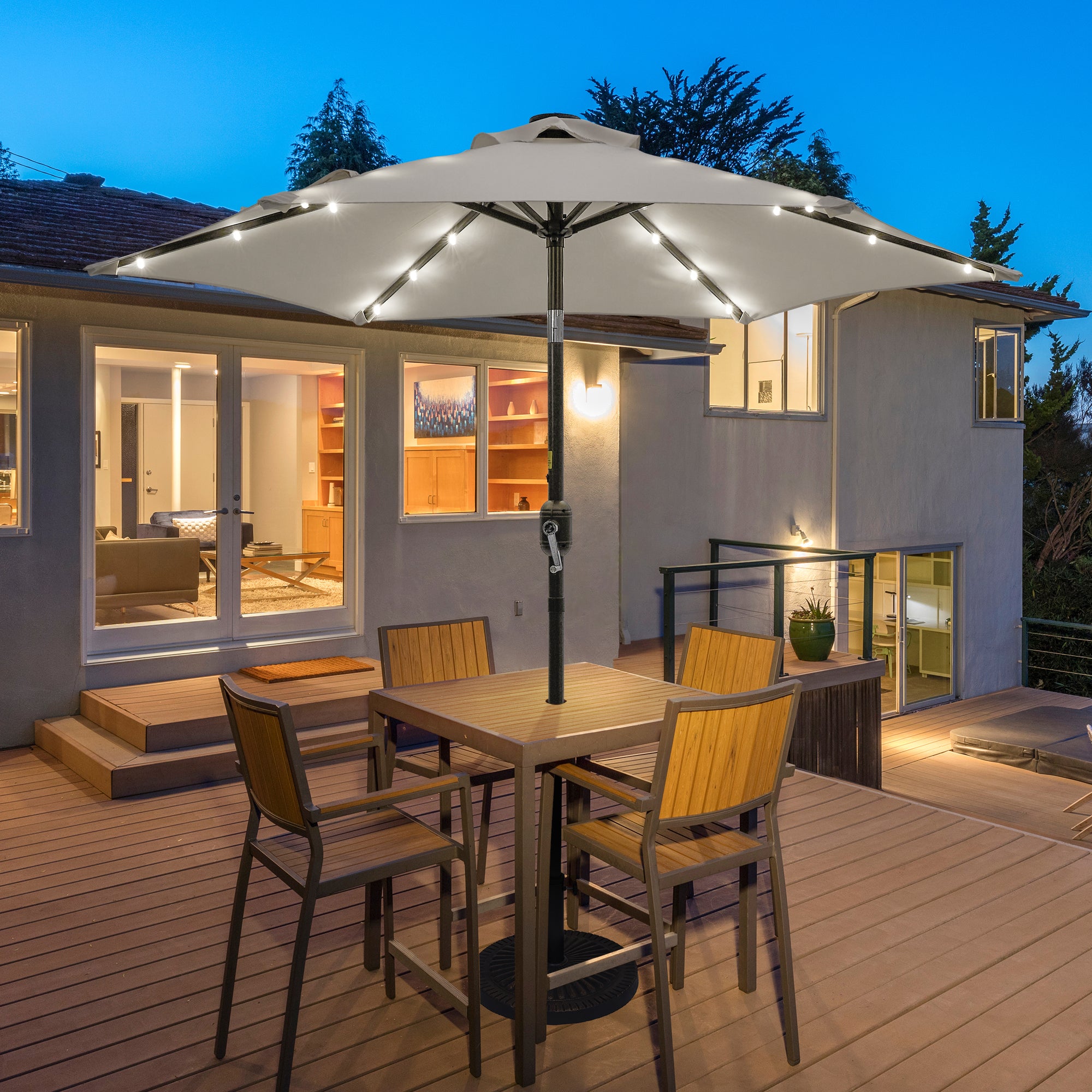abba patio umbrella with lights 7.5 ft Solar-Powered LED Lights Patio Umbrella