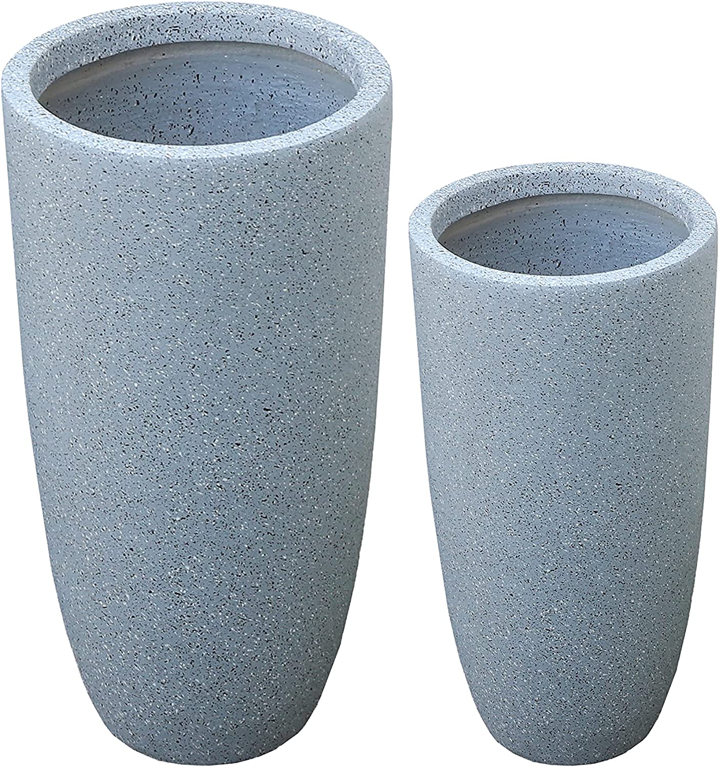 Grey Mottle Lightweight Tall Oval Concrete Planter Pots | Unique Design | Handicraft | UV-Resistant and Eco-Friendly | Drainage Hole with Plug