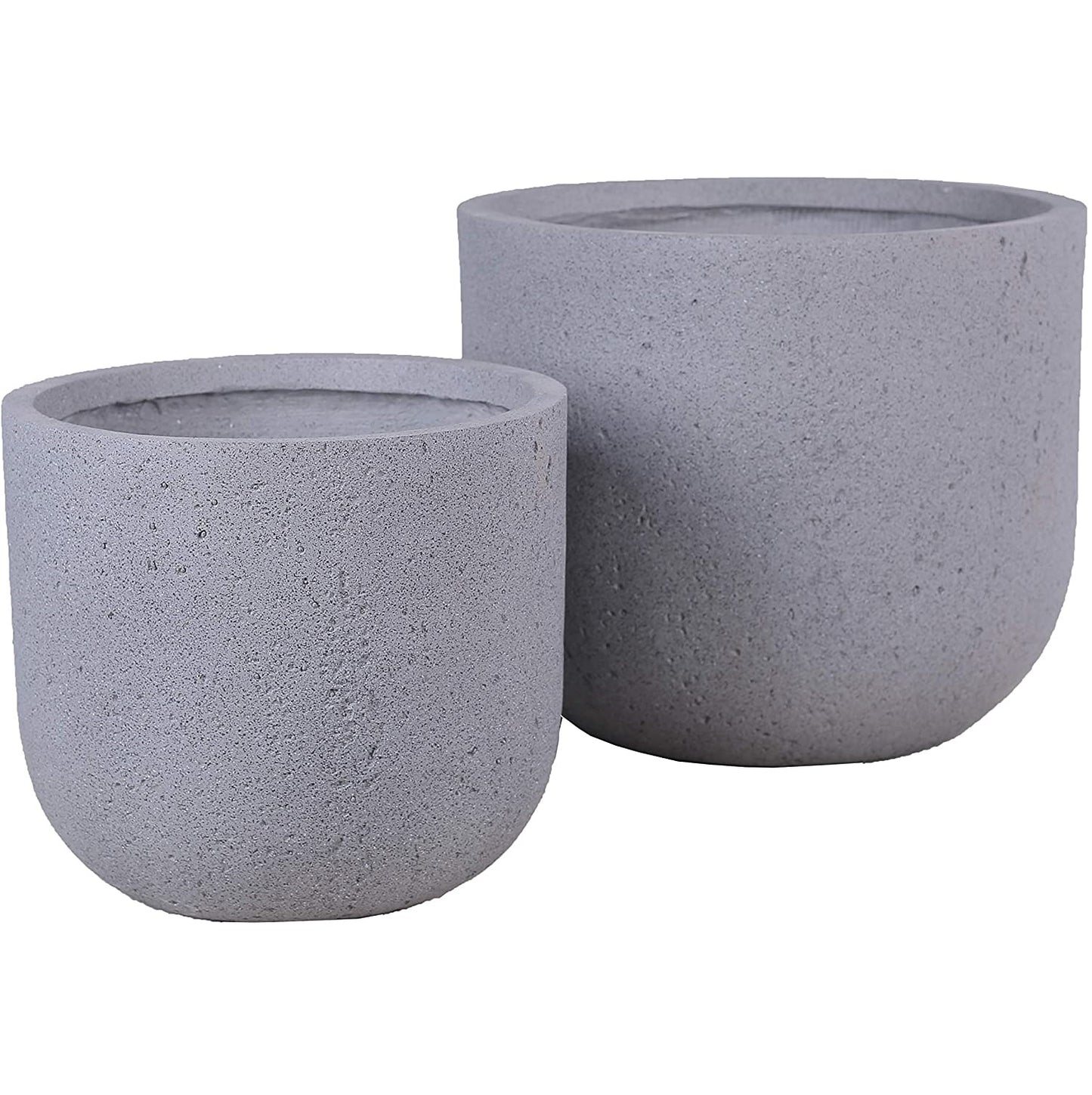 Grey Travertine Round Concrete Planter Pots | Unique Design | Handicraft | UV-Resistant and Eco-Friendly | Drainage Hole with Plug