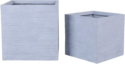 Grey Skyline Lightweight Square Concrete Planter | Unique Design | Handicraft | UV-Resistant and Eco-Friendly | Drainage Hole with Plug