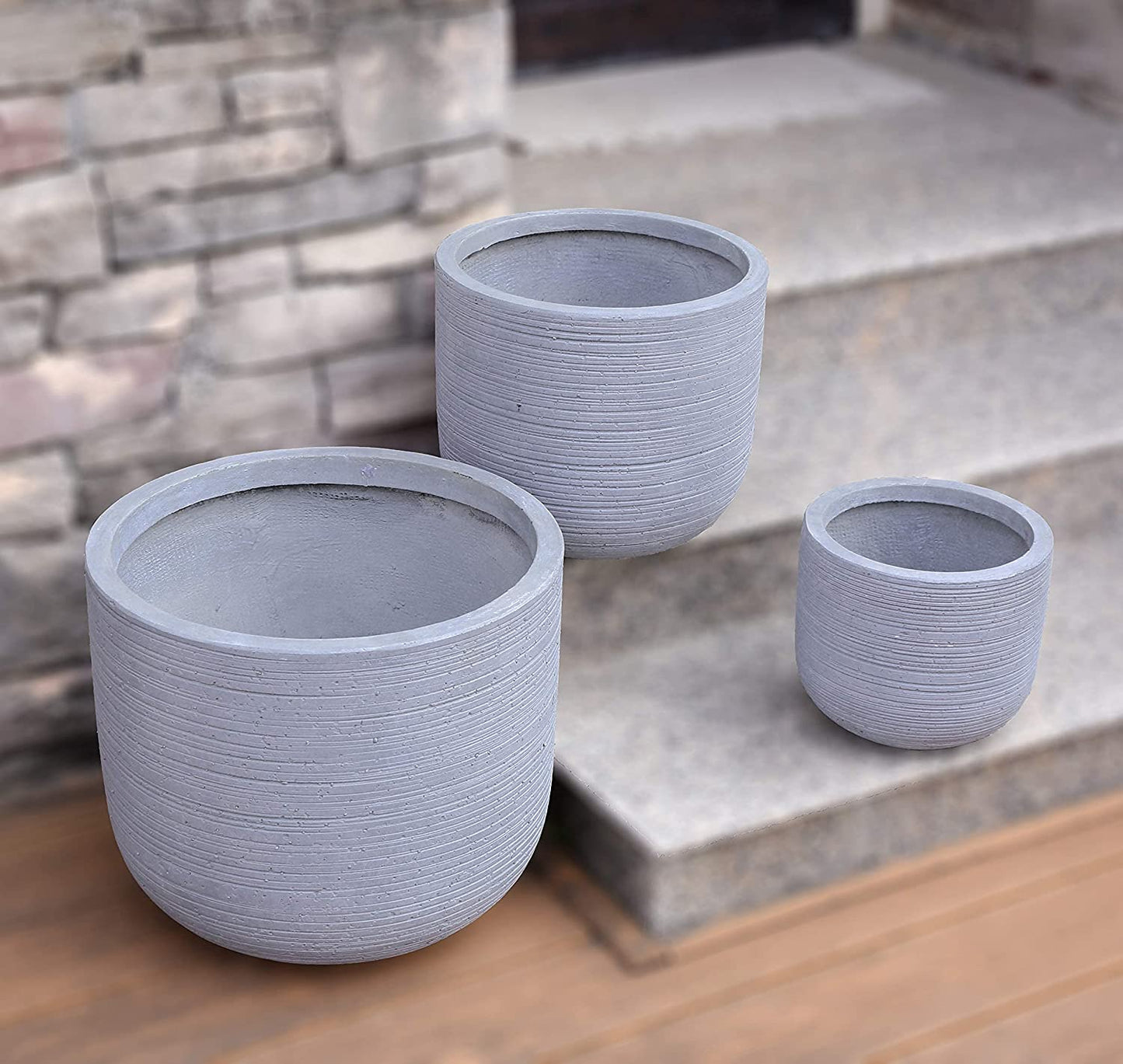 Grey Skyline Round Concrete Planter Pots | Unique Design | Handicraft | UV-Resistant and Eco-Friendly | Drainage Hole with Plug