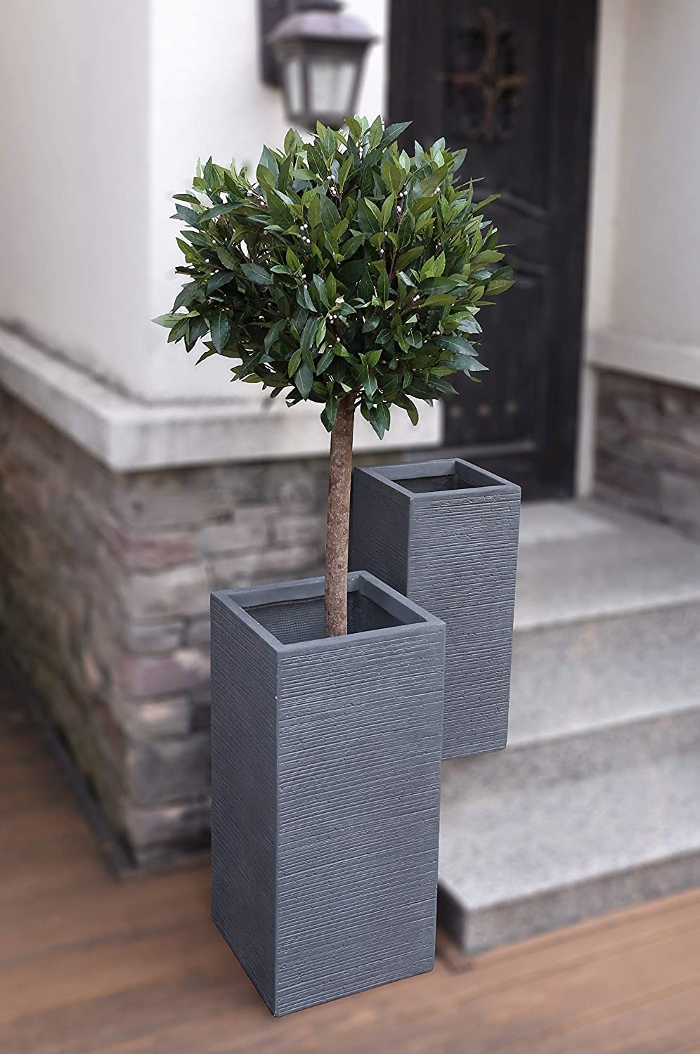 Grey Skyline Lightweight Tall Square Concrete Planter Pots | Unique Design | Handicraft | UV-Resistant and Eco-Friendly | Drainage Hole with Plug