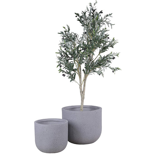 Grey Travertine Round Concrete Planter Pots | Unique Design | Handicraft | UV-Resistant and Eco-Friendly | Drainage Hole with Plug