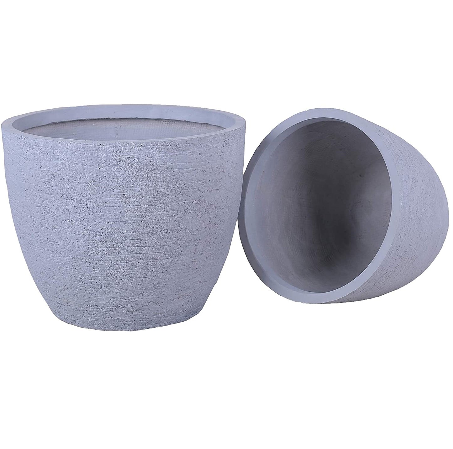 Grey Skyline Lightweight Round Concrete Planter Pots | Unique Design | Handicraft | UV-Resistant and Eco-Friendly | Drainage Hole with Plug