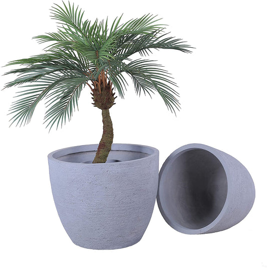 Grey Skyline Lightweight Round Concrete Planter Pots | Unique Design | Handicraft | UV-Resistant and Eco-Friendly | Drainage Hole with Plug