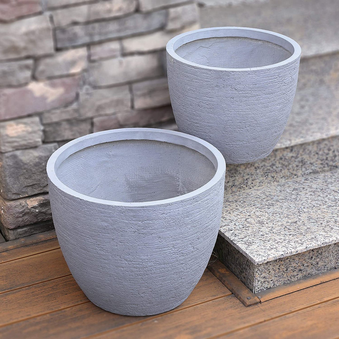 Grey Skyline Lightweight Round Concrete Planter Pots | Unique Design | Handicraft | UV-Resistant and Eco-Friendly | Drainage Hole with Plug