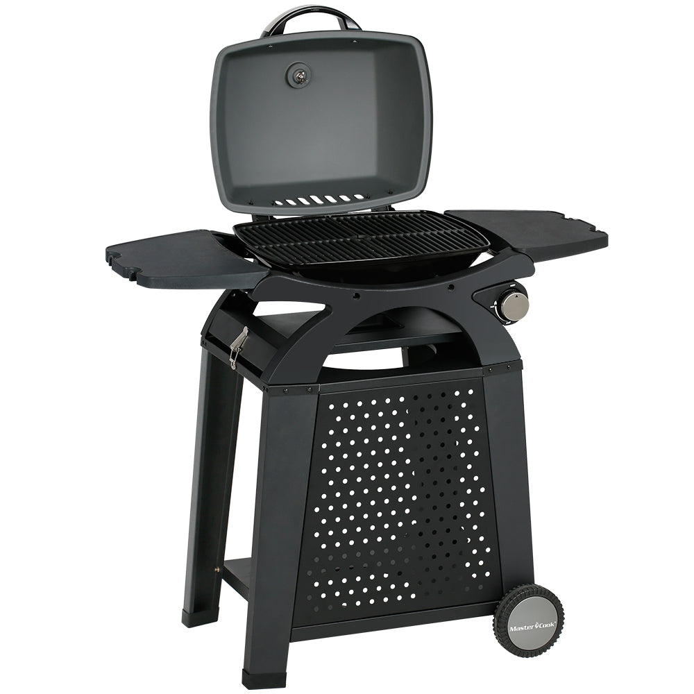 Liquid Propane Grill Portable Cart Table Gas Grill Table Top 2 in 1 BBQ Grill Outdoor Cooking Tailgating Camping RV Propane Barbecue Grill with Side Table Wheel Grill Cart