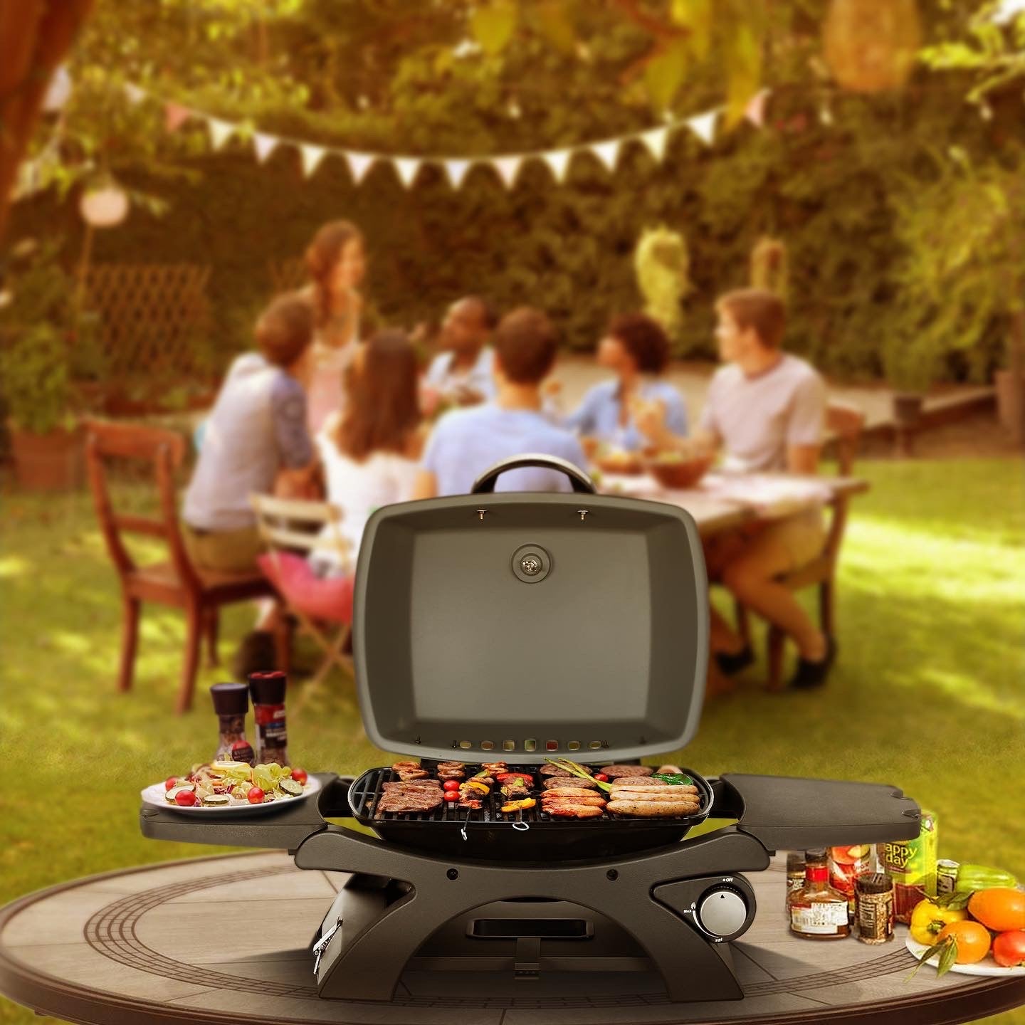 Liquid Propane Grill Portable Cart Table Gas Grill Table Top 2 in 1 BBQ Grill Outdoor Cooking Tailgating Camping RV Propane Barbecue Grill with Side Table Wheel Grill Cart