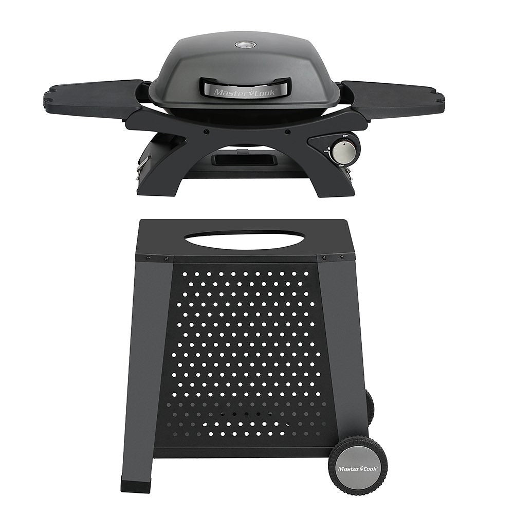 Liquid Propane Grill Portable Cart Table Gas Grill Table Top 2 in 1 BBQ Grill Outdoor Cooking Tailgating Camping RV Propane Barbecue Grill with Side Table Wheel Grill Cart
