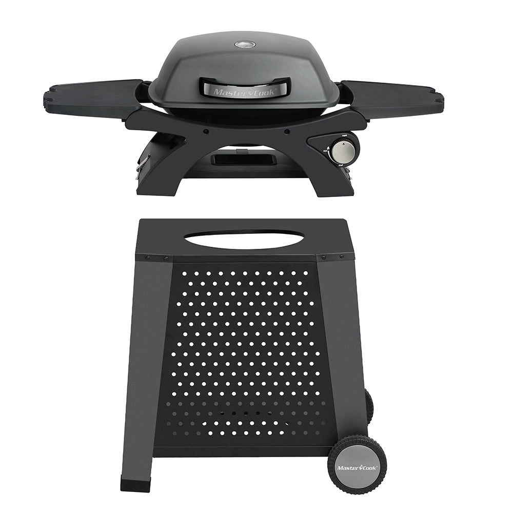 Liquid Propane Grill Portable Cart Table Gas Grill Table Top 2 in 1 BBQ Grill Outdoor Cooking Tailgating Camping RV Propane Barbecue Grill with Side Table Wheel Grill Cart