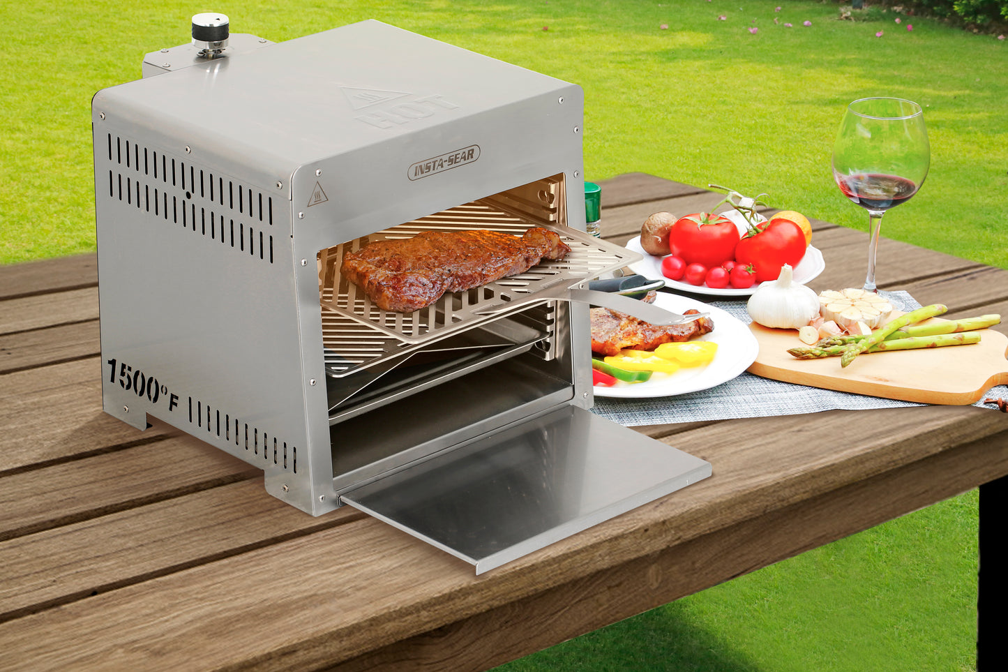 Outdoor Portable Infrared Propane Gas Grill, Tabletop Cooking Steak Grill 15 in. Stainless Steel with Cooking Grid