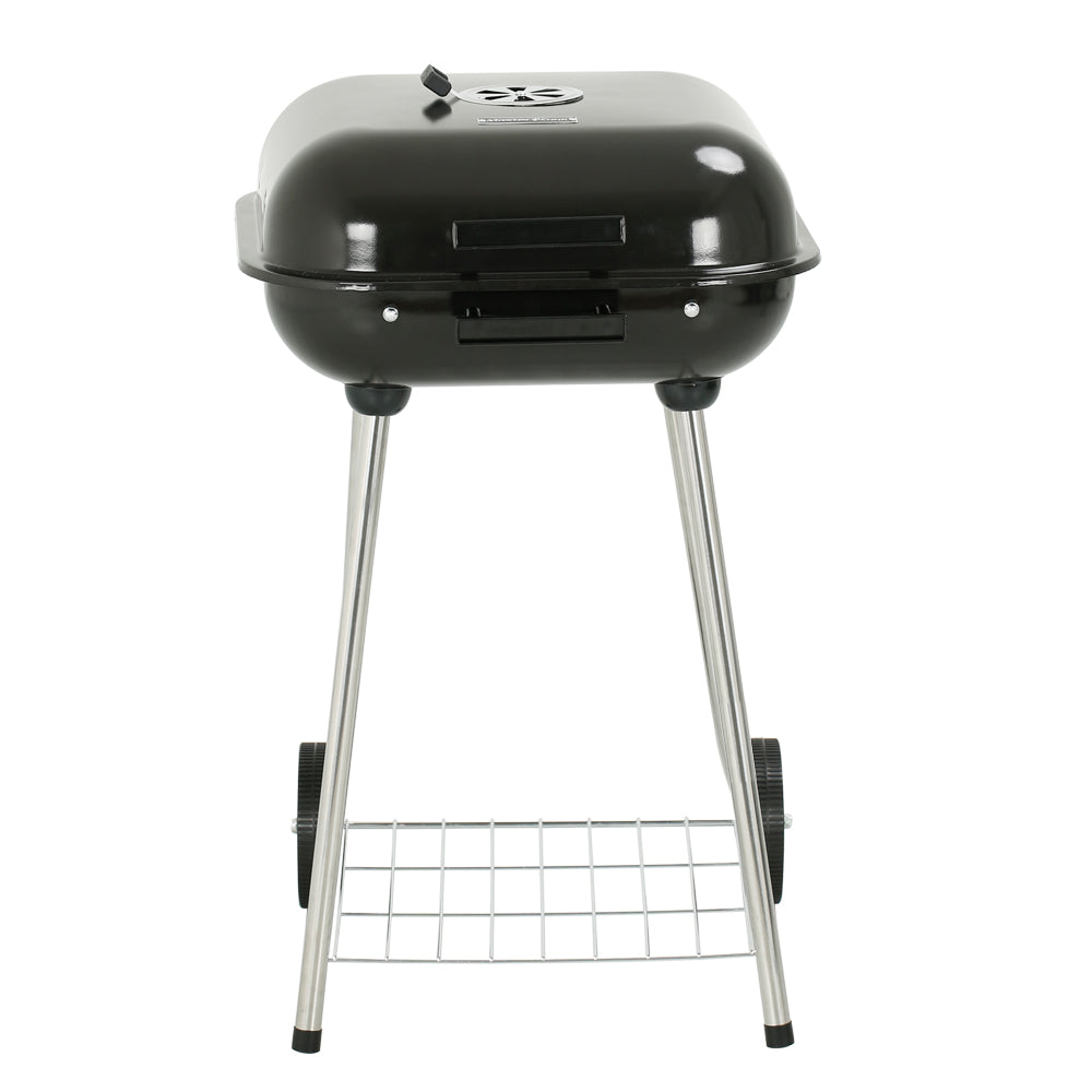18 in. Portable Square Charcoal Grill With 2 Wheels in Black - Outdoor Barbecue Grill For Camping Tailgating and Patio