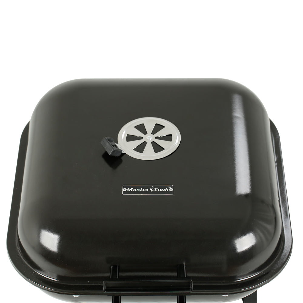18 in. Portable Square Charcoal Grill With 2 Wheels in Black - Outdoor Barbecue Grill For Camping Tailgating and Patio