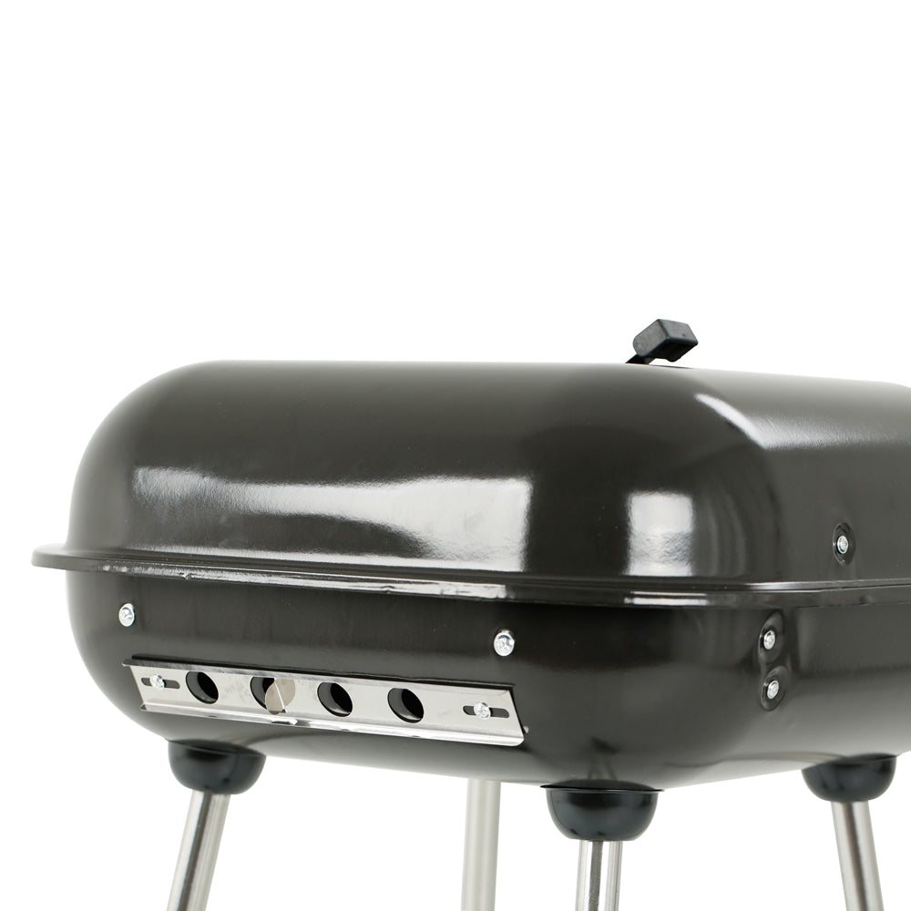 18 in. Portable Square Charcoal Grill With 2 Wheels in Black - Outdoor Barbecue Grill For Camping Tailgating and Patio