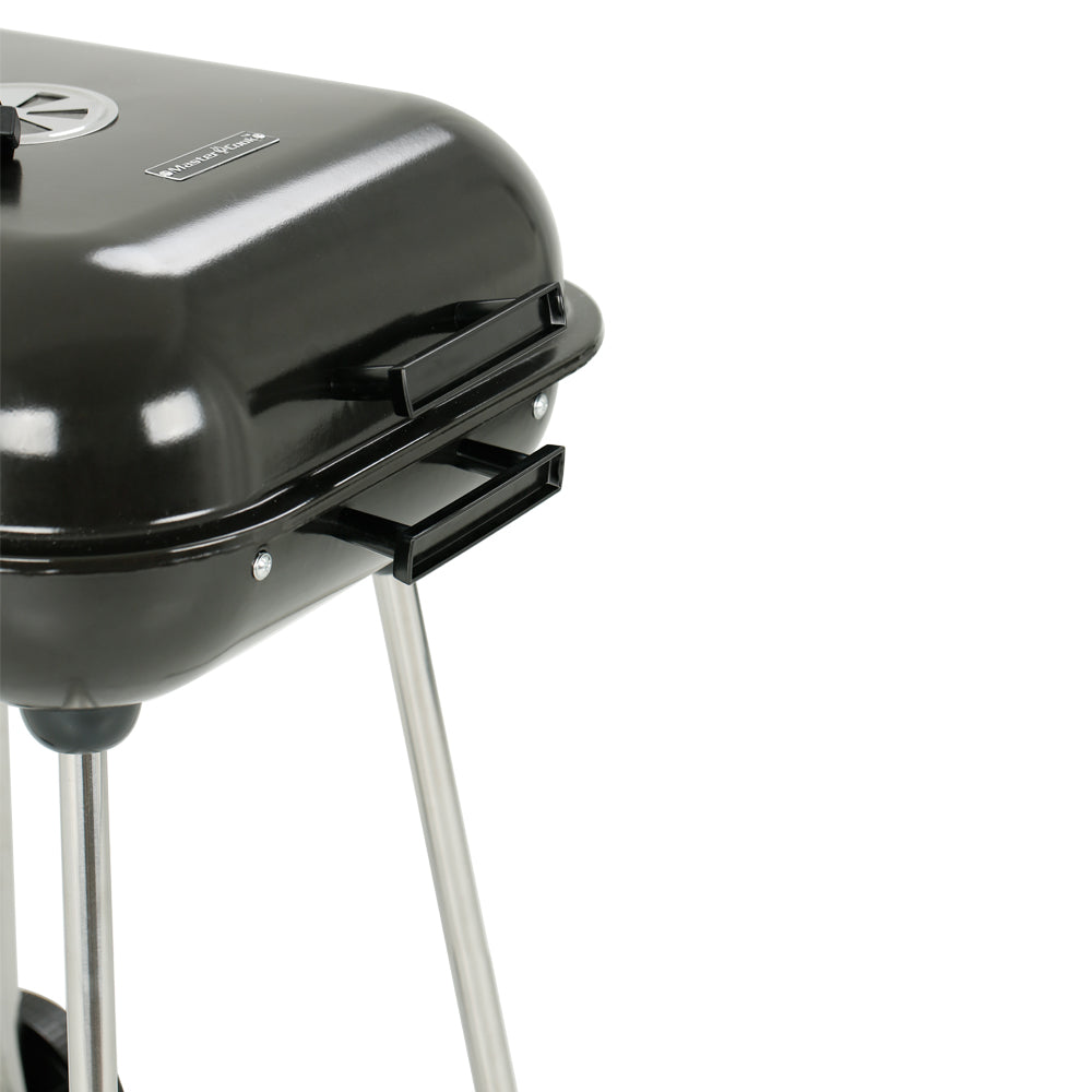 18 in. Portable Square Charcoal Grill With 2 Wheels in Black - Outdoor Barbecue Grill For Camping Tailgating and Patio