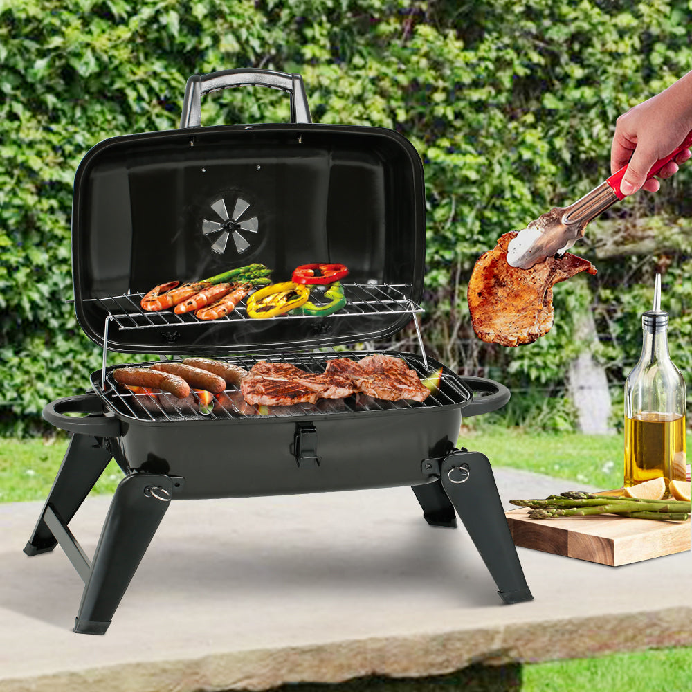 17 In. Portable Grill, Charcoal Grill, Folding Tabletop Grill in Black