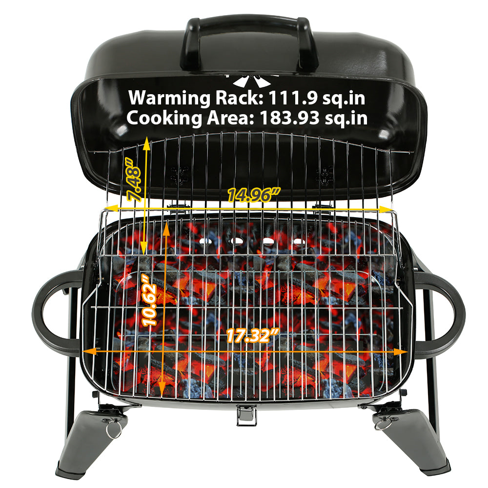 17 In. Portable Grill, Charcoal Grill, Folding Tabletop Grill in Black