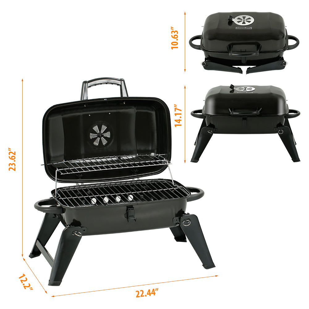 17 In. Portable Grill, Charcoal Grill, Folding Tabletop Grill in Black