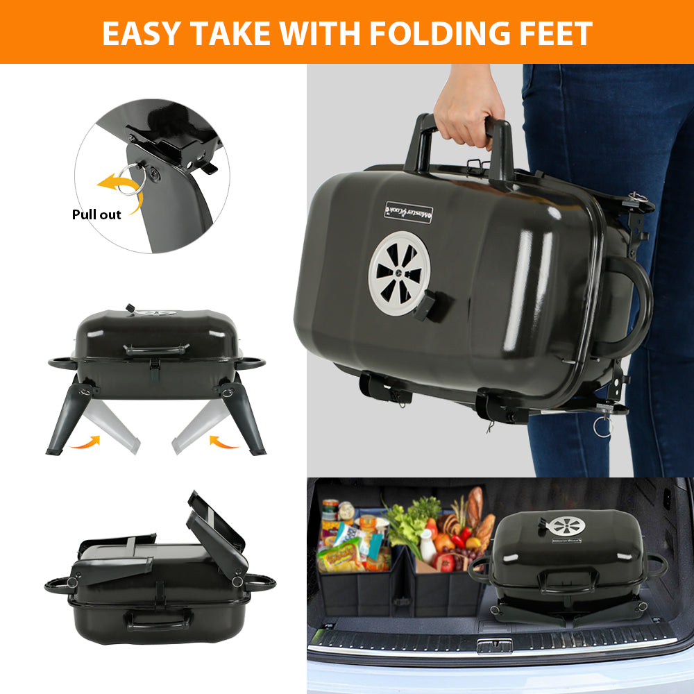 17 In. Portable Grill, Charcoal Grill, Folding Tabletop Grill in Black