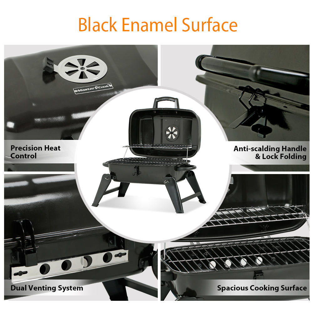 17 In. Portable Grill, Charcoal Grill, Folding Tabletop Grill in Black