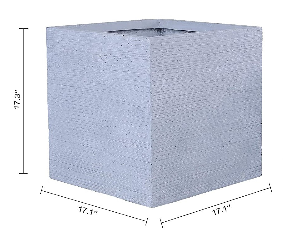 Grey Skyline Lightweight Square Concrete Planter | Unique Design | Handicraft | UV-Resistant and Eco-Friendly | Drainage Hole with Plug