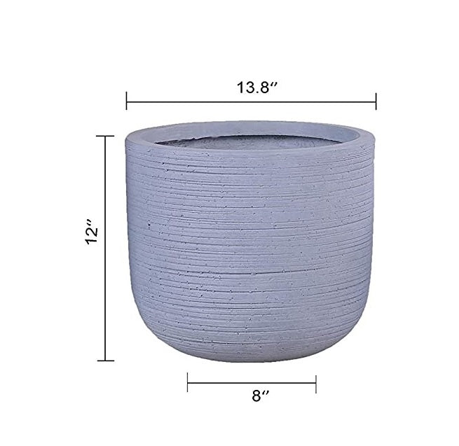 Grey Skyline Round Concrete Planter Pots | Unique Design | Handicraft | UV-Resistant and Eco-Friendly | Drainage Hole with Plug