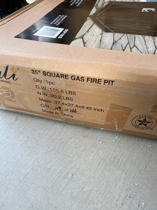 35″ SQUARE CAST STONE TABLETOP GAS FIRE PIT