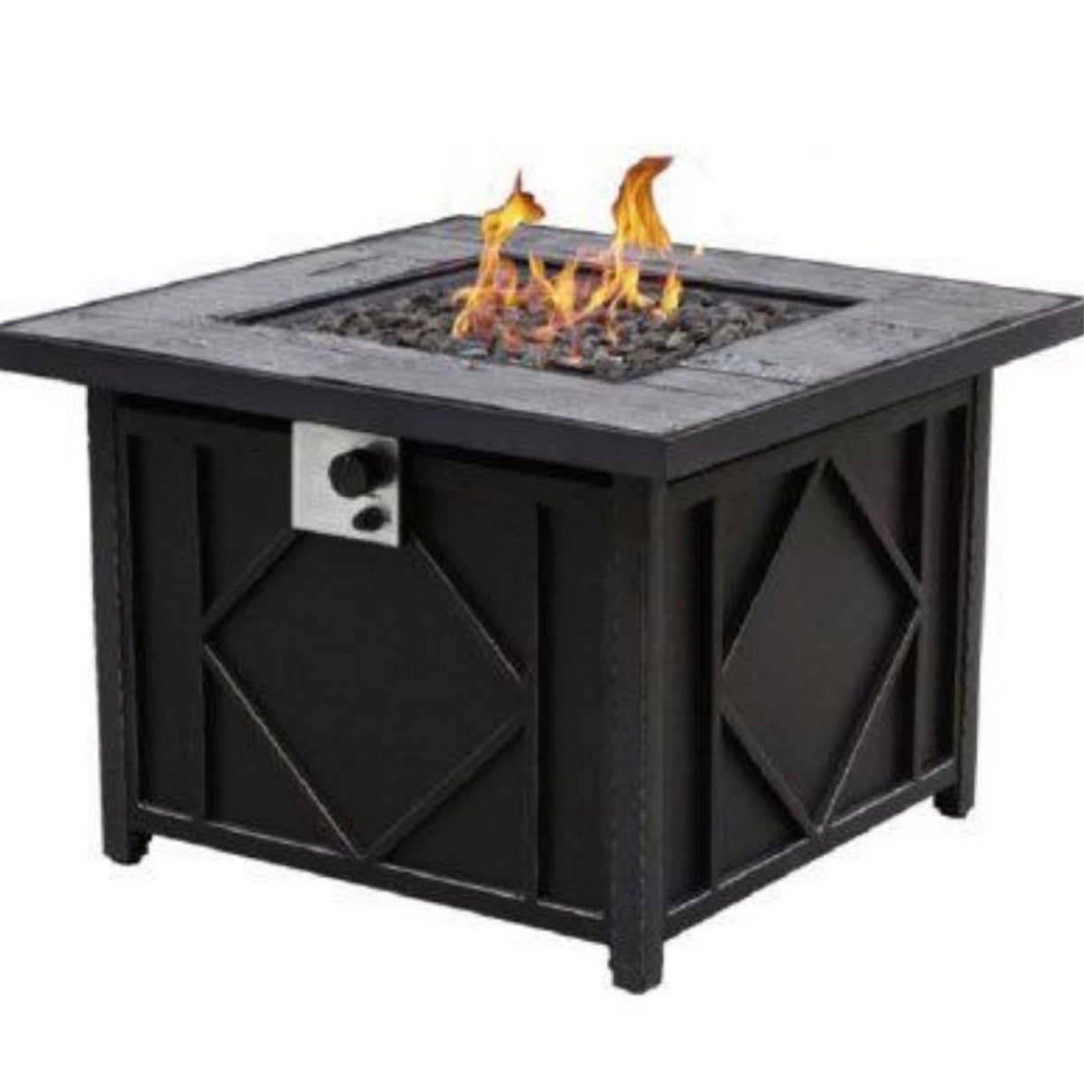 35″ SQUARE CAST STONE TABLETOP GAS FIRE PIT