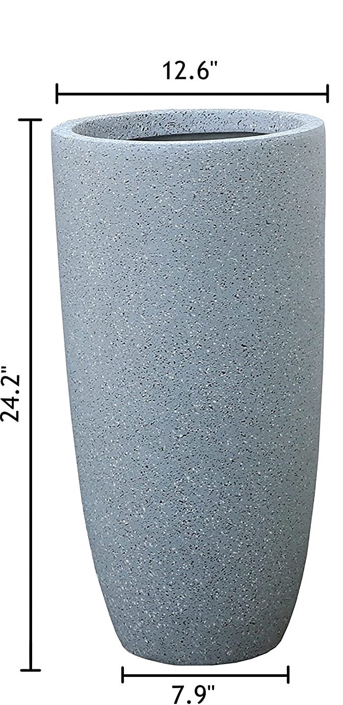 Grey Mottle Lightweight Tall Oval Concrete Planter Pots | Unique Design | Handicraft | UV-Resistant and Eco-Friendly | Drainage Hole with Plug