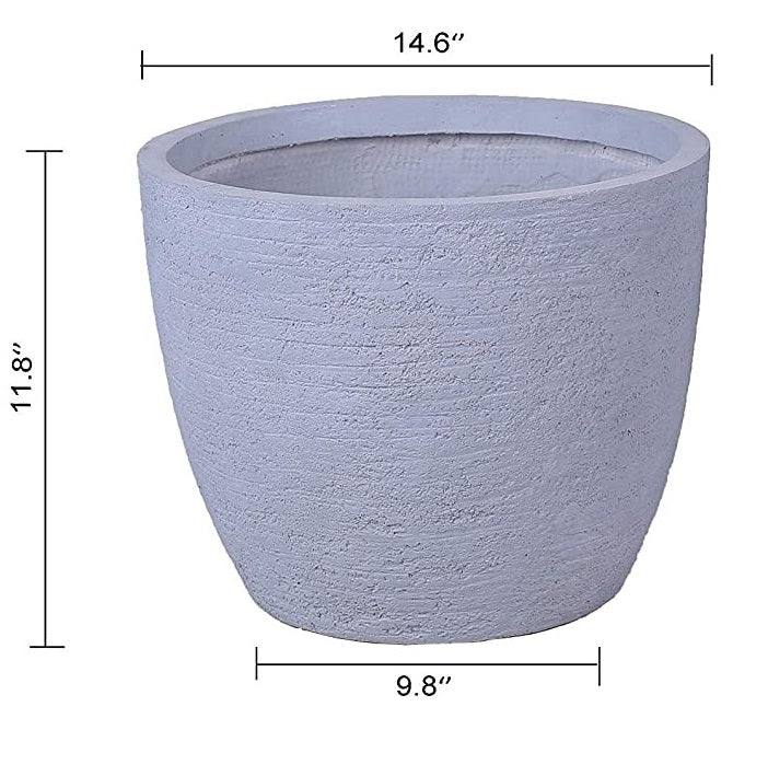 Grey Skyline Lightweight Round Concrete Planter Pots | Unique Design | Handicraft | UV-Resistant and Eco-Friendly | Drainage Hole with Plug