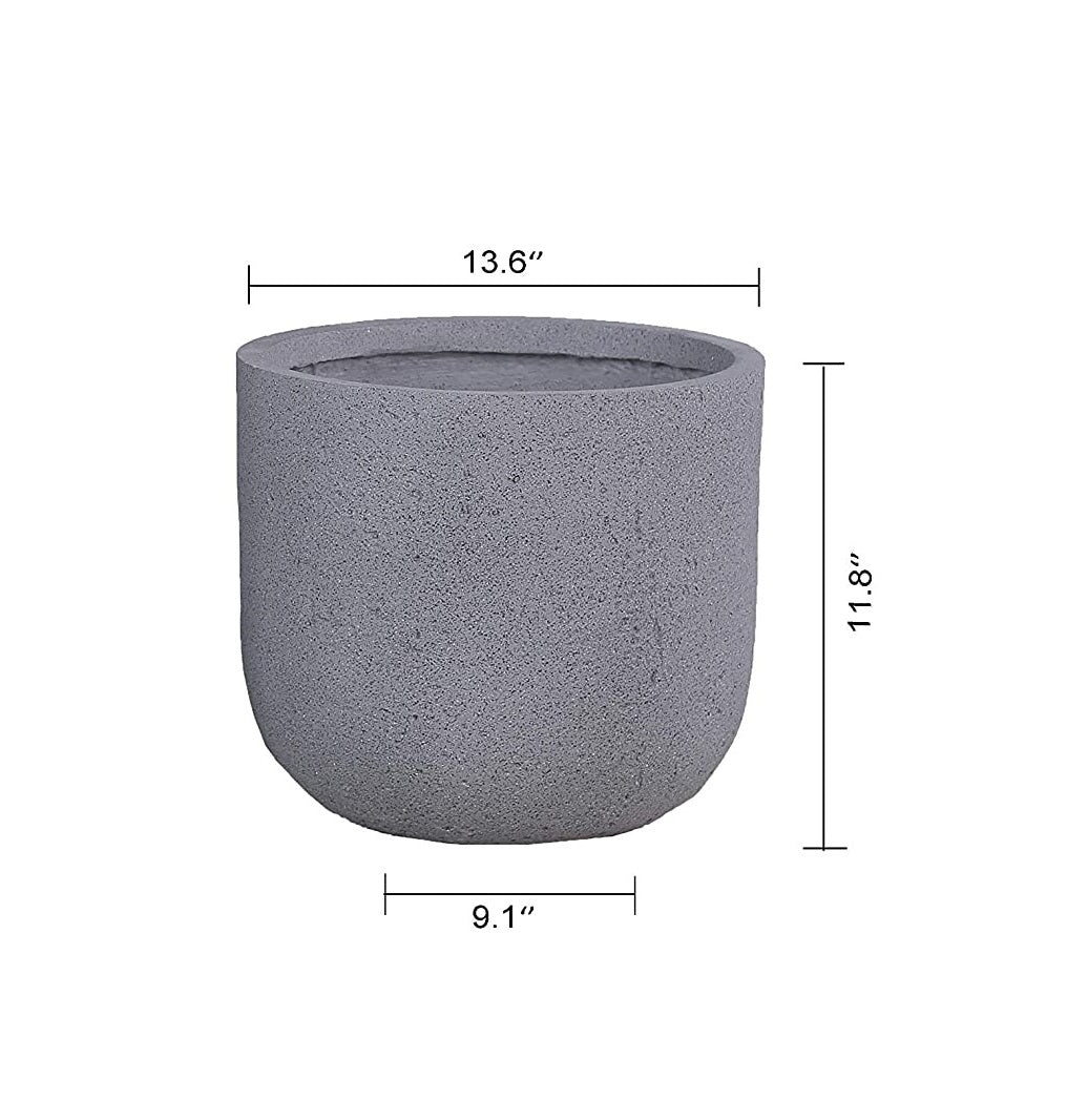 Grey Travertine Round Concrete Planter Pots | Unique Design | Handicraft | UV-Resistant and Eco-Friendly | Drainage Hole with Plug