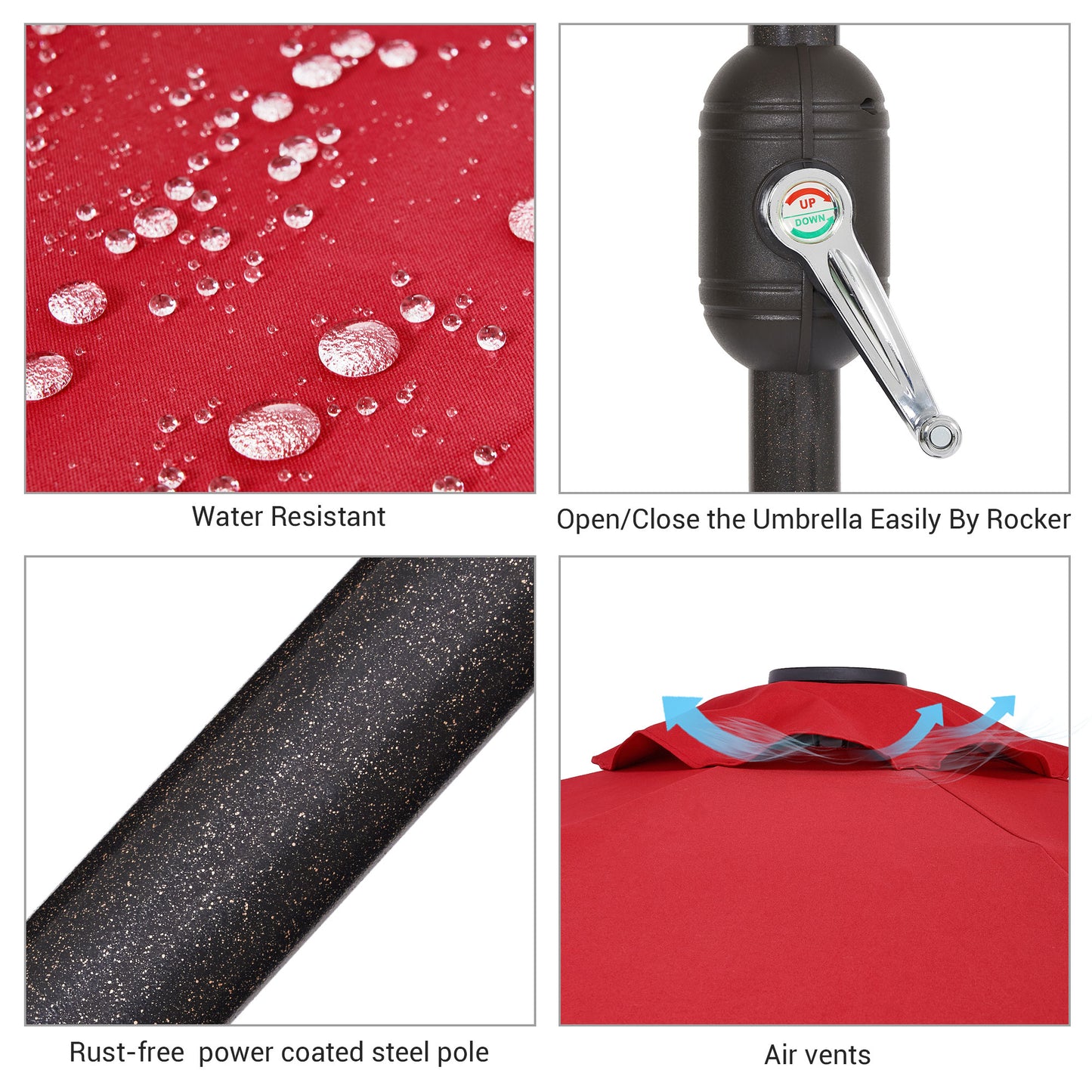9 ft Solar-Powerd LED Lights Patio Umbrella