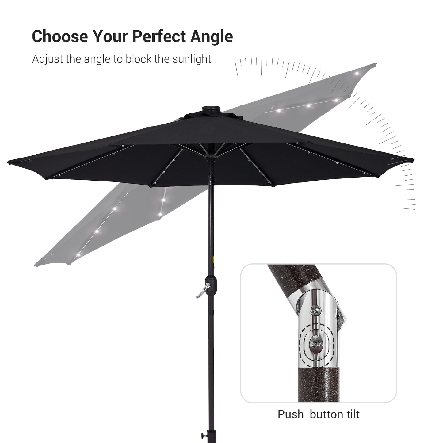 9 ft Solar-Powerd LED Lights Patio Umbrella