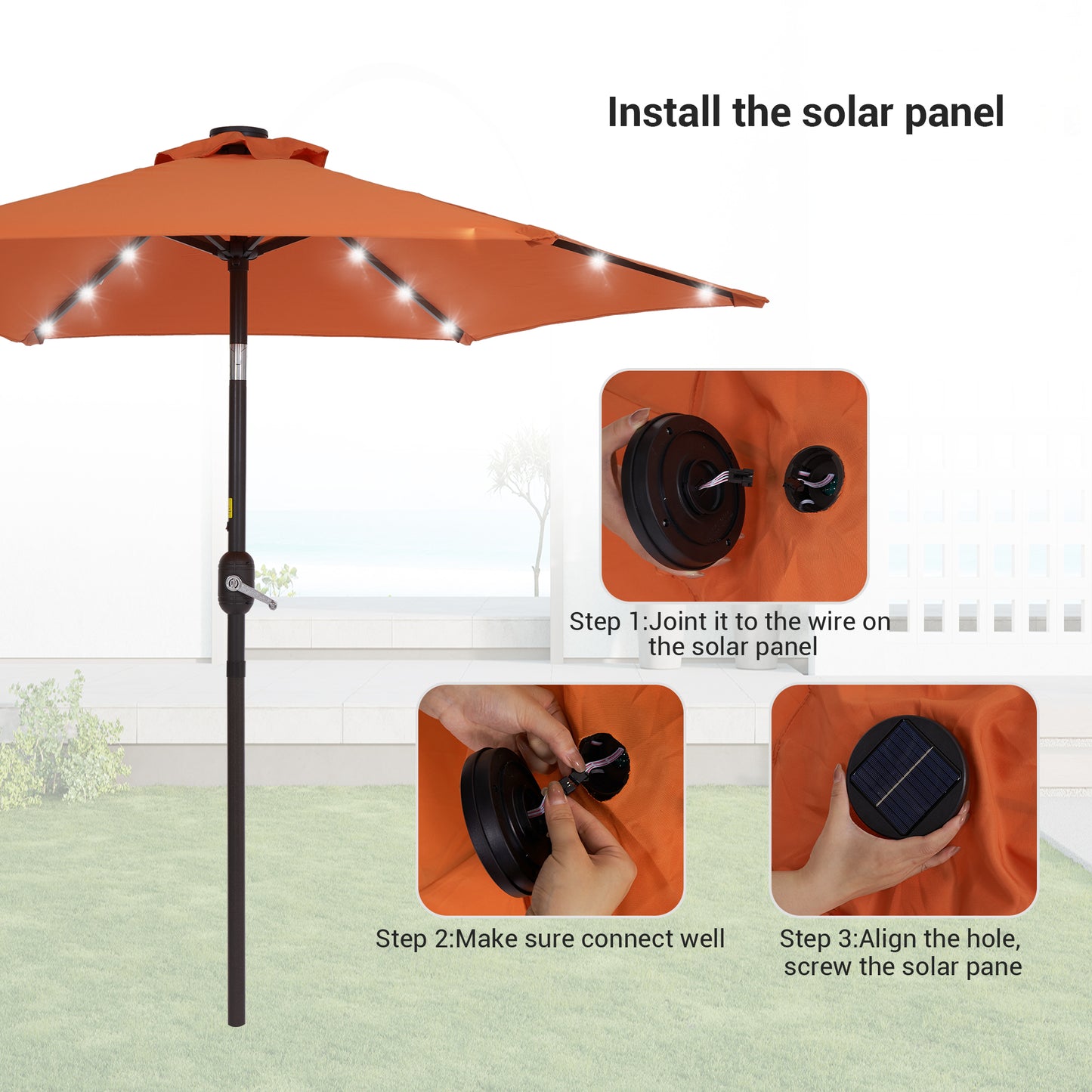 7.5 ft Solar-Powered LED Lights Patio Umbrella