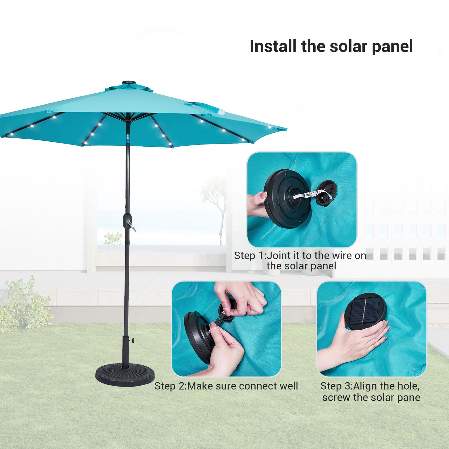 9 ft Solar-Powerd LED Lights Patio Umbrella