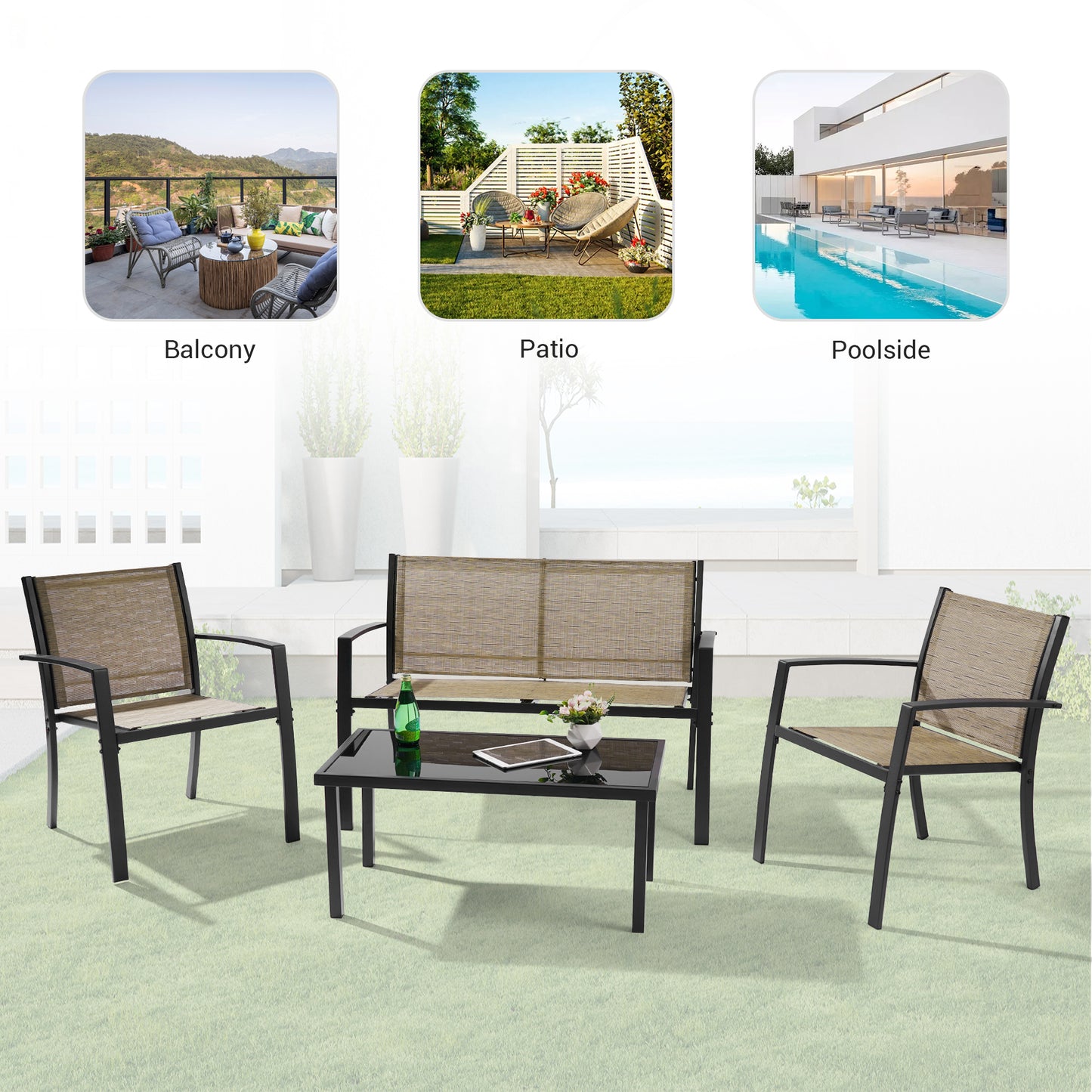 4 Piece Sling Patio Conversation Set