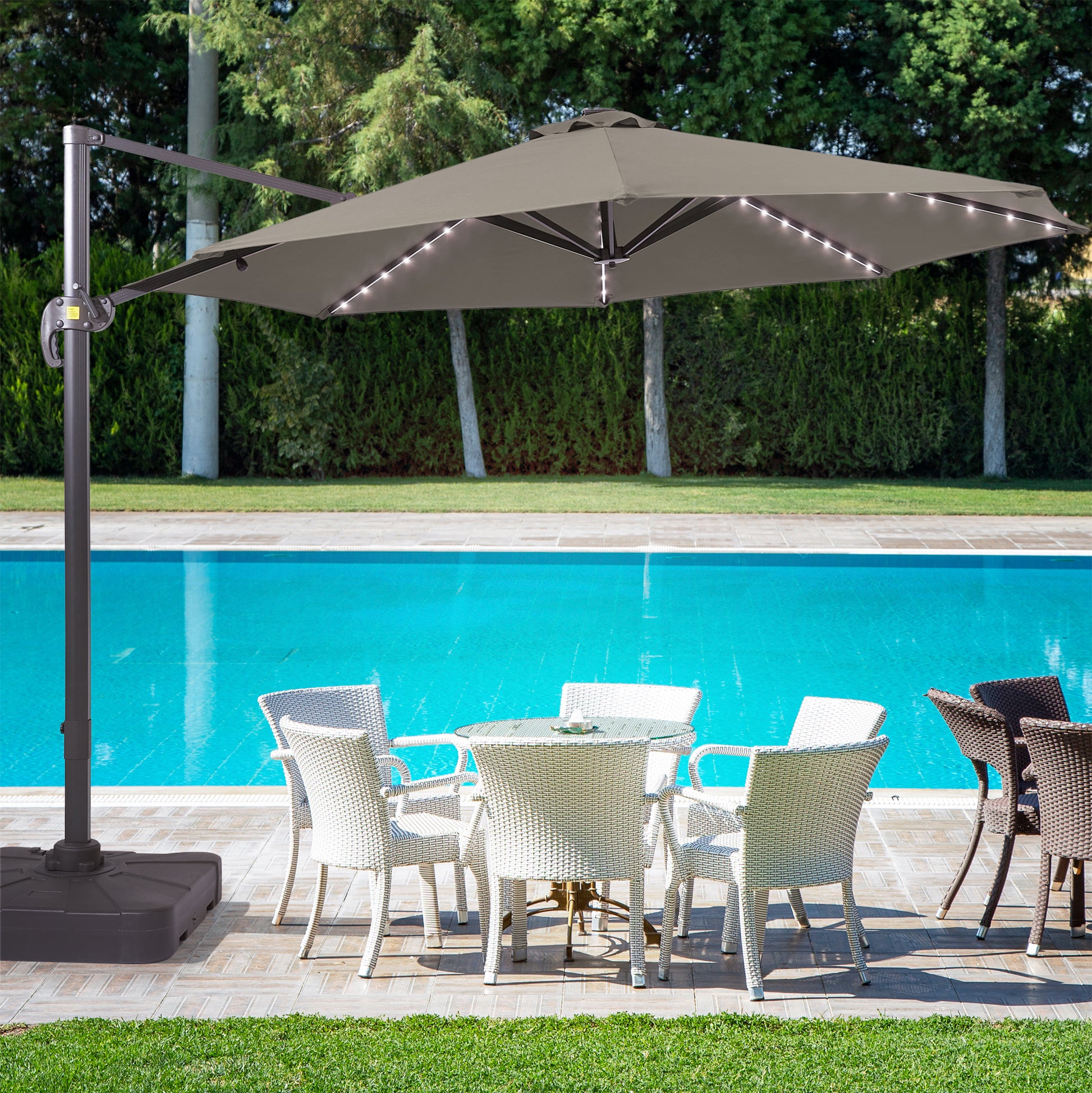 11 FT Solar-Powered LED Lights Patio Cantilever Umbrella – grillncomfort 11 FT Solar-Powered LED Lights Patio Cantilever Umbrella – grillncomfort