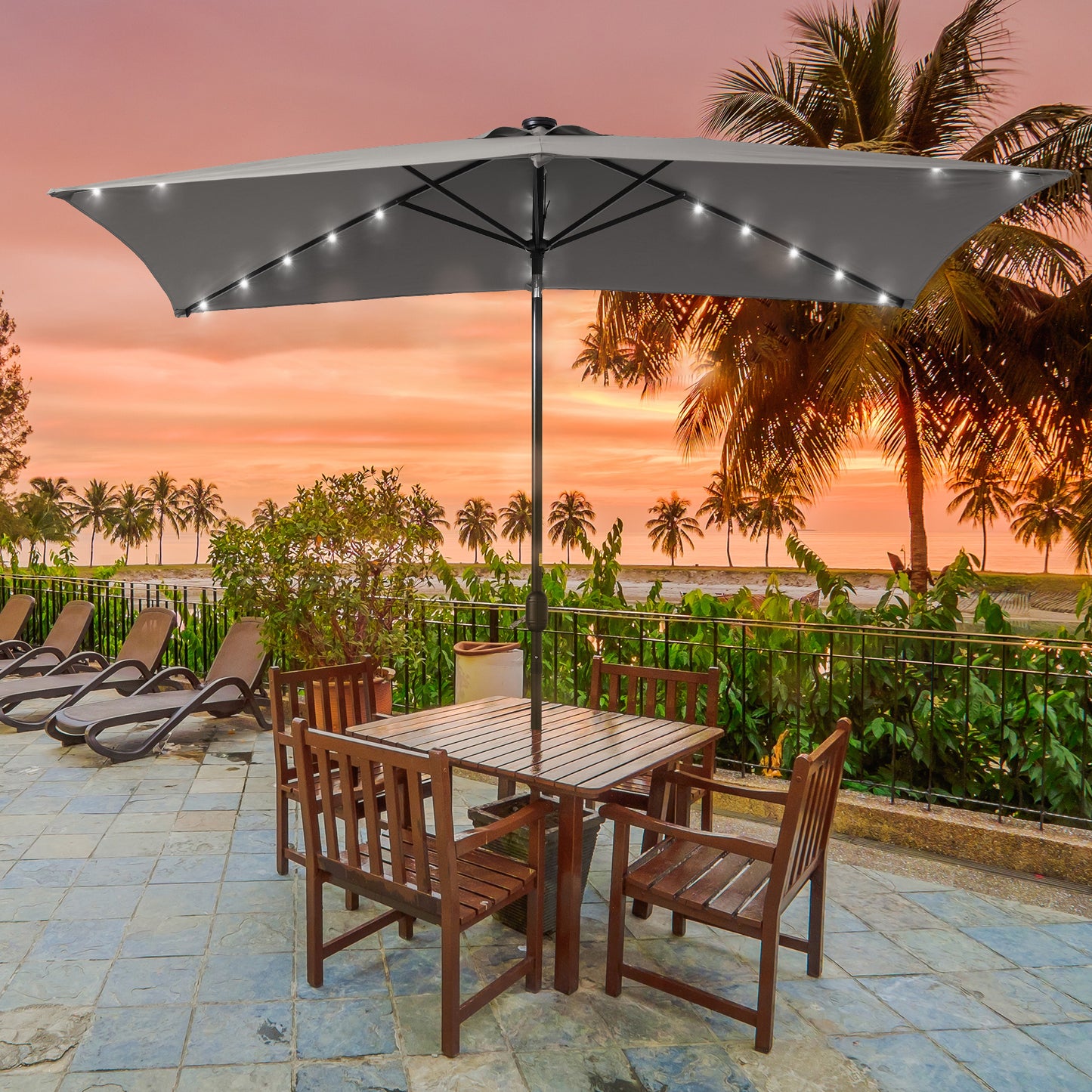 10 x 6.5 ft Solar-Powered LED Lights Patio Umbrella