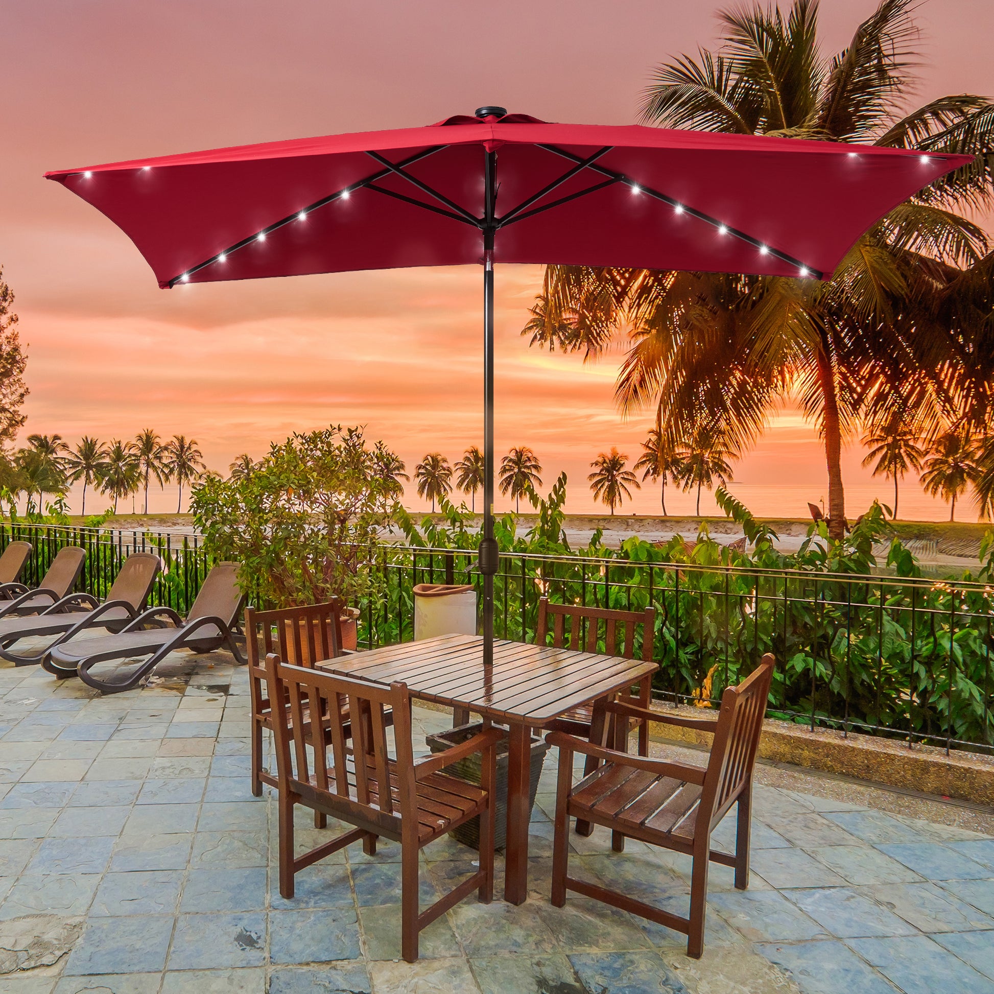 10 x 6.5 ft Solar-Powered LED Lights Patio Umbrella 10 x 6.5 ft Solar-Powered LED Lights Patio Umbrella