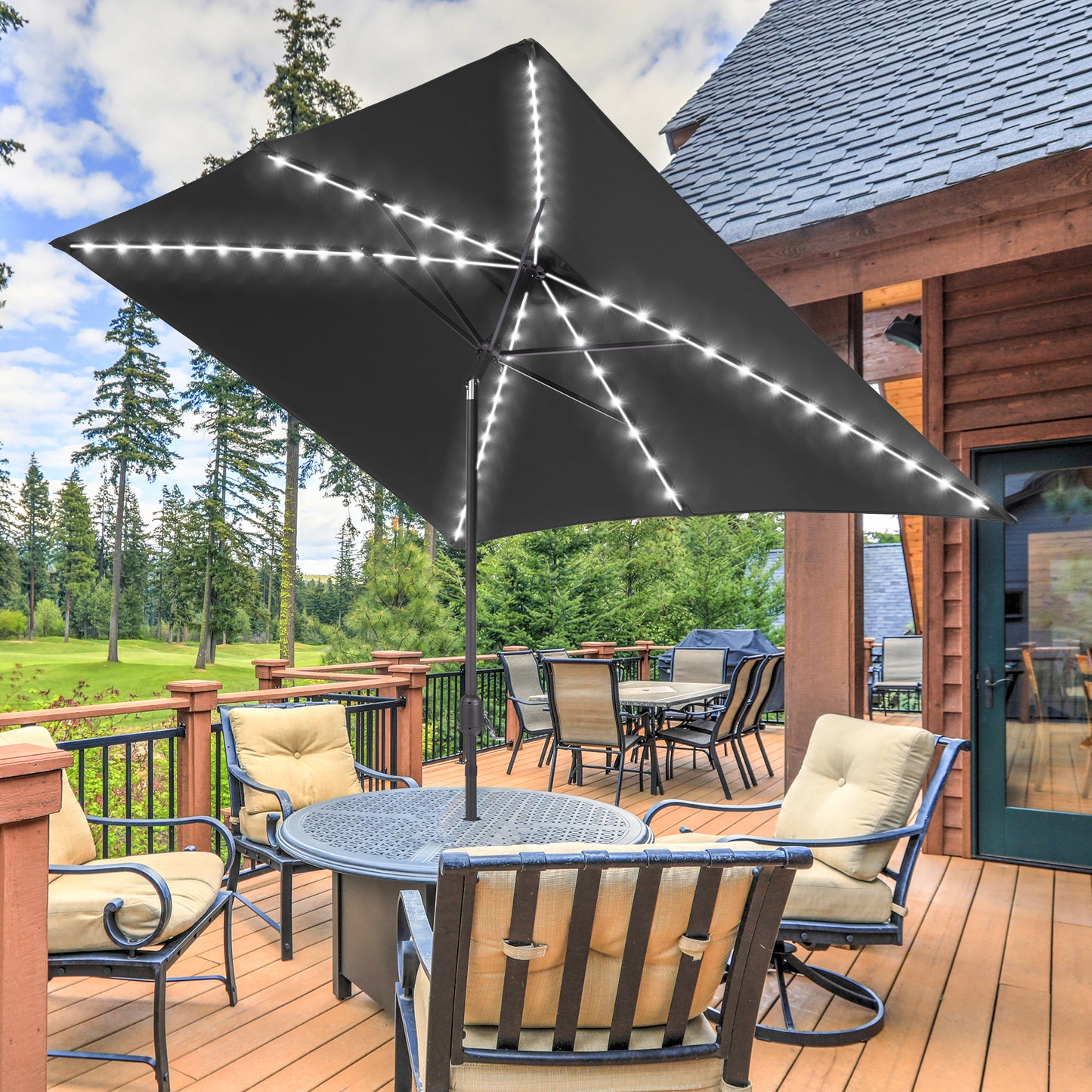 7ft patio umbrella with solar lights 10 x 7 ft Solar-Powered LED Patio Umbrella