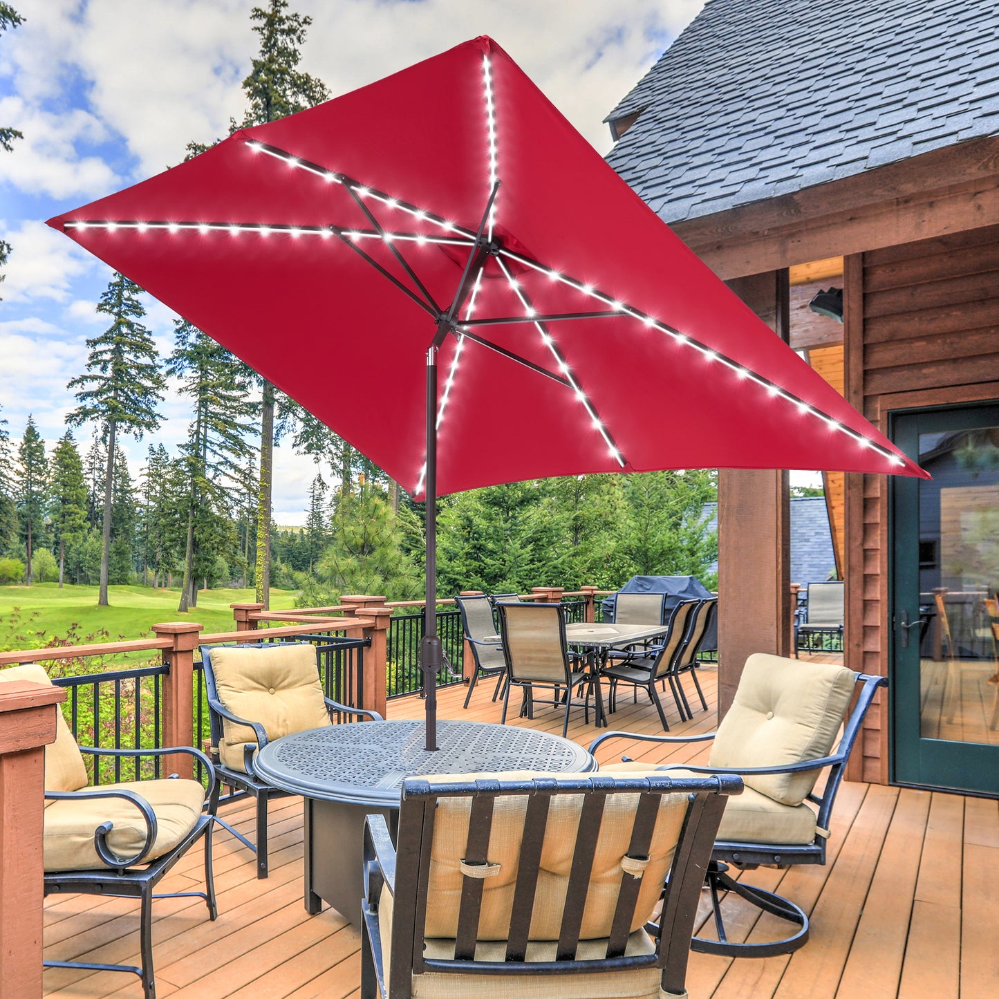 10 x 7 ft Solar-Powered LED Patio Umbrella