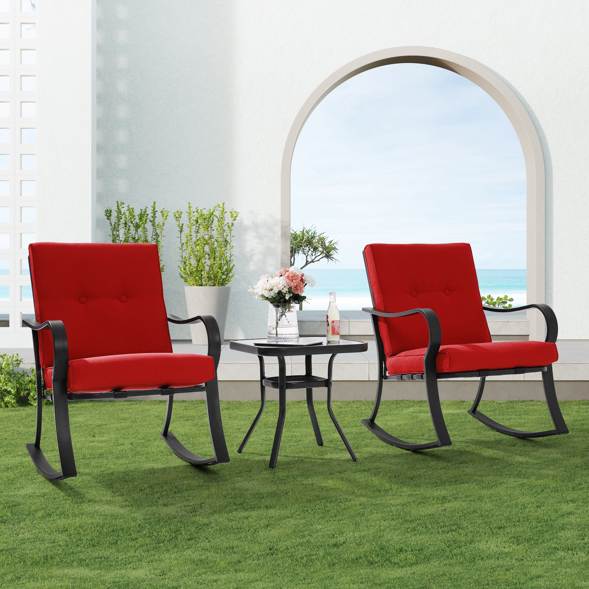 3 piece outdoor rocking best sale chair set