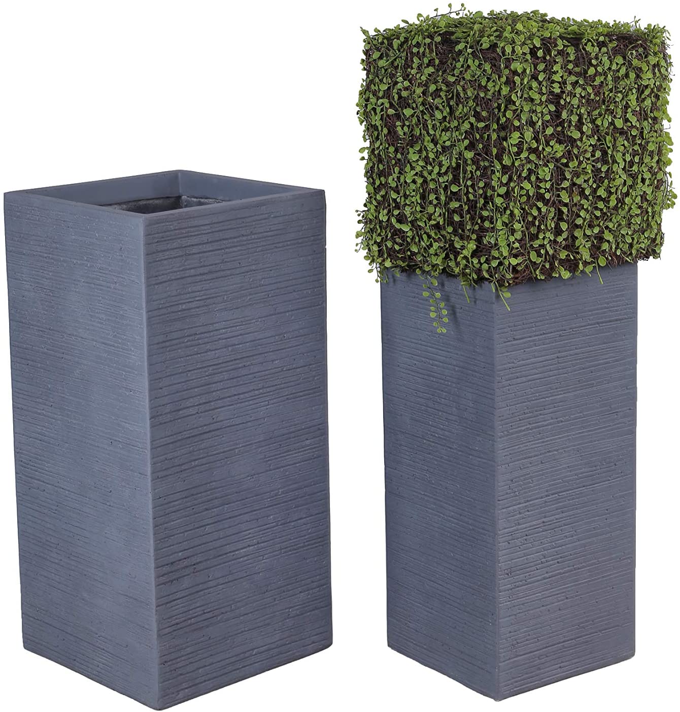 Grey Skyline Lightweight Tall Square Concrete Planter Pots | Unique Design | Handicraft | UV-Resistant and Eco-Friendly | Drainage Hole with Plug